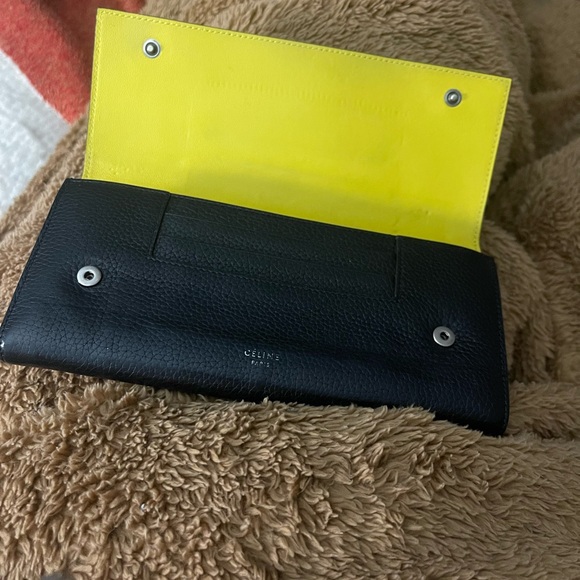 Celine Black leather flap Wallet black with yellow inside - Picture 3 of 12